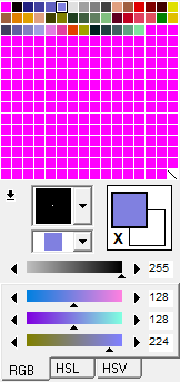 The palette view and color editor in GraphicsGale